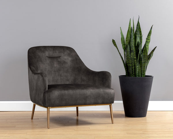 Sunpan CAMERON Lounge Chair - Elegant Mid-Century Design in Soft Nono Shitake Fabric with Gold Frame 106596
