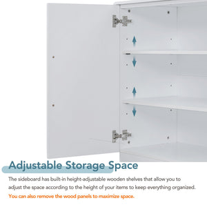 English Elm TREXM Elegant Sideboard Buffet Cabinet with Adjustable Shelves, Spacious Storage, Silver Handles, 60" White N715P192557K