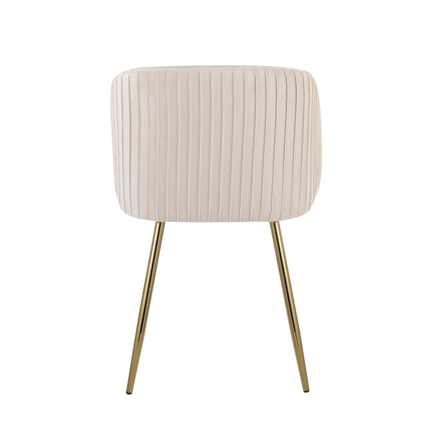 English Elm Fran Pleated Contemporary Velvet Dining Chair with Gold Metal Legs, Padded Bucket Seat, Set of 2 White B202P223530