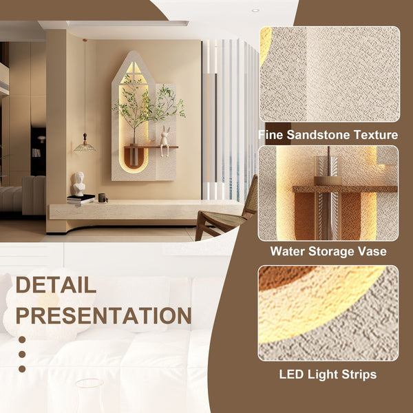 English Elm Adjustable 3D Sandstone Wall Art With Led Lights, Rabbit Figurine & Hydroponic Glass Vase For Home Decor W2700P313032