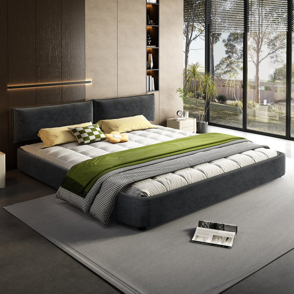 English Elm King Size Chenille Upholstered Cloud Bed Frame With Movable Padded Headboard, Dark Grey Elegance W1885S00240