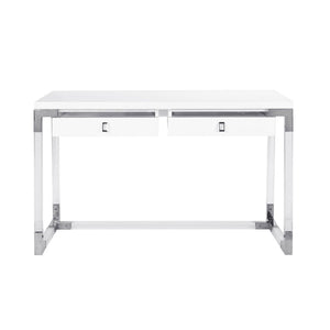 Pasargad Home Firenze Lacquer & Lucite Desk – Modern White Workspace With Storage Drawers White Lacquer & Lucite Re-3535
