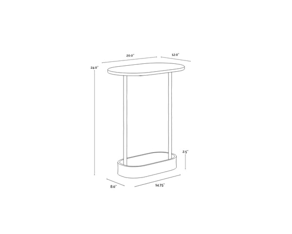Sunpan Eden End Table - Artisan Crafted White Marble & Hammered Iron Side Table with Antique Brass Base