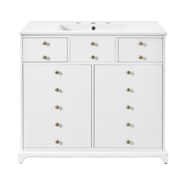 English Elm 36'' Bathroom Vanity with Ceramic Sink Combines Retro Solid Wood Frame, Soft-Close Drawers & Ample Storage White N710P195628K