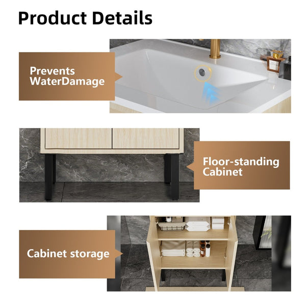 English Elm 075 Floating Wall Mounted Bathroom Vanity Cabinet with Soft Close Drawers Matte Finish W3520P349562