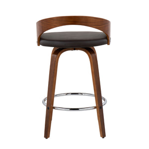 English Elm Grotto Mid-Century Counter Stool with Swivel, Cherry Wood Frame and Faux Leather Seat, Set of 2 Brown B202S00066