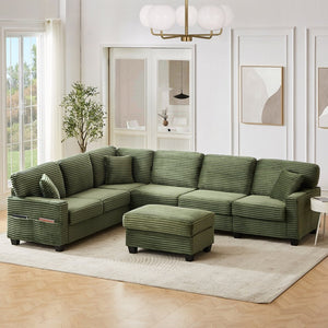 English Elm Sectional U-Shaped Modular Sofa 125.2" With Movable Ottoman & Side Storage For Stylish Living Room N719S002080F-GIGA