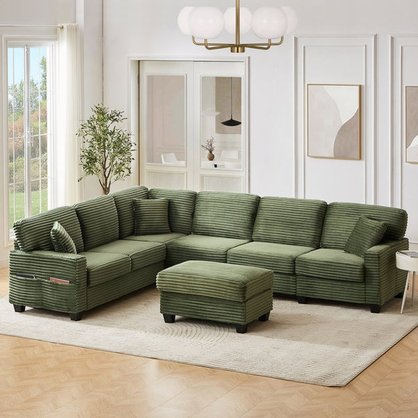 English Elm Sectional U-Shaped Modular Sofa 125.2" With Movable Ottoman & Side Storage For Stylish Living Room N719S002080F-GIGA