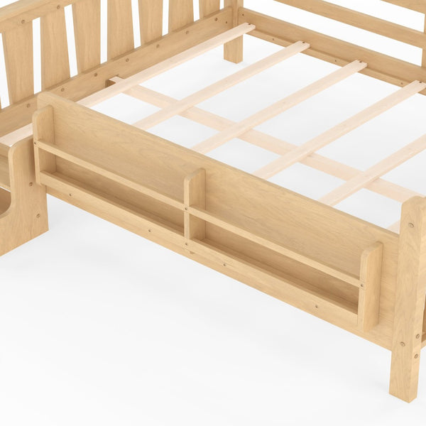 English Elm Queen Bunk Bed with Trundle Solid Pine Kids Car Themed Frame Built-in Bookshelf Light Natural W1580S00538