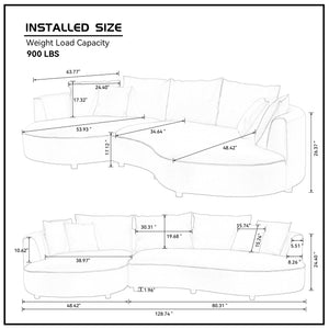 English Elm 128.74 Inch Modern Curved Sectional Sofa - 5-Seat Leathaire Couch For Stylish Living Rooms & Offices W2582S00140