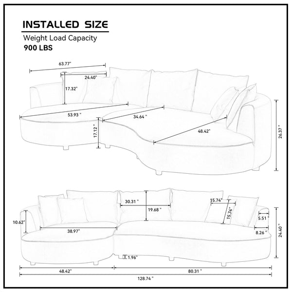 English Elm 128.74 Inch Modern Curved Sectional Sofa - 5-Seat Leathaire Couch For Stylish Living Rooms & Offices W2582S00140