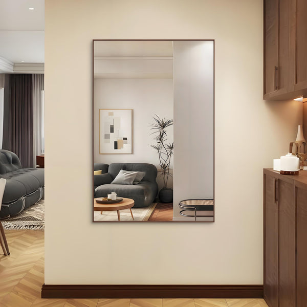 English Elm 60"X40" Oversized Modern Rectangle Mirror With Walnut Frame - Stylish Dual Orientation Wall Décor W708P297606