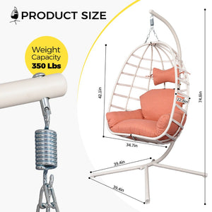 English Elm Egg Hanging Chair with Stand Pe Rattan Swing Seat Washable Cushion Patio Bedroom T5880P497430