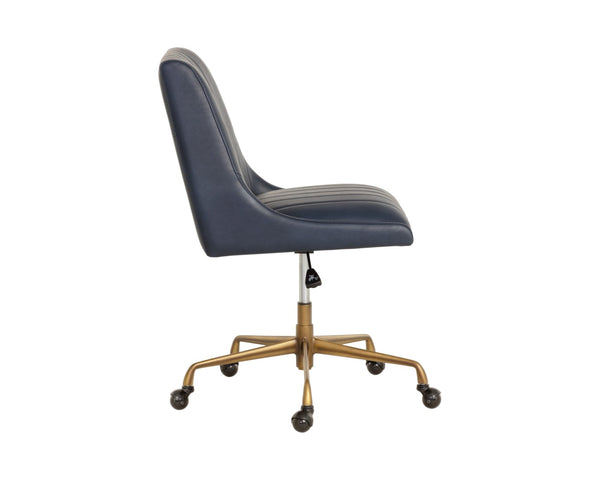 Sunpan HALDEN Office Chair - Retro-Modern Faux Leather Design with Rustic Bronze Frame for Dining Spaces Blue 112255