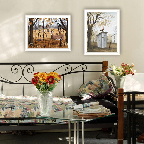 English Elm Trendy Decor 4u Billy Jacobs Two Piece Pastoral Farmhouse Wall Art White Framed Prints B067P254099