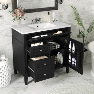 English Elm 36'' Modern Bathroom Vanity With Ceramic Sink, Elegant Storage Cabinet & 2 Drawers For Essentials N710P230246B
