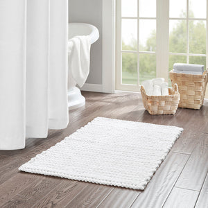 JLA Home Madison Park - 100% Cotton chenille chain-stitch bath rug — plush, quick-dry, OEKO-TEX certified, non-skid backing White MP72-5828