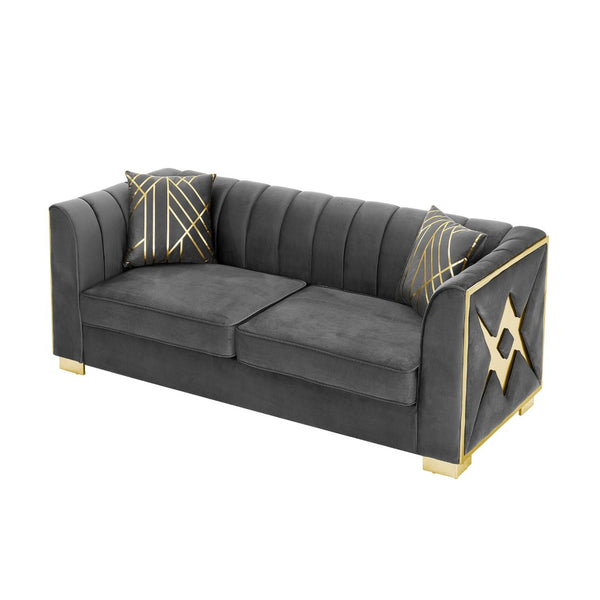 English Elm 81" Tufted Velvet Chesterfield Sofa with Gold Steel Legs for Elegant Living Rooms W1191S00064