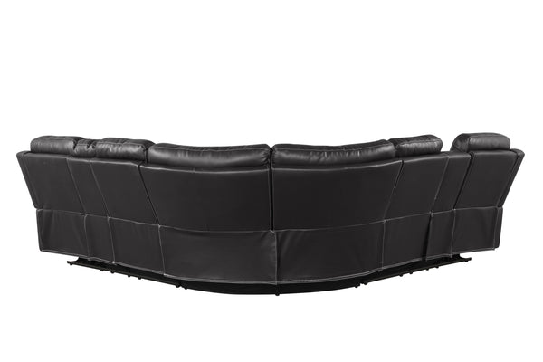 English Elm Lacrosse Power Reclining Sectional with Bluetooth Speakers, USB Ports, LED Lighting and Console Storage Black B009S01923