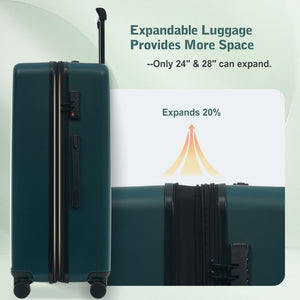 English Elm Luggage 5 Piece Hardside Abs Set with Front Access Carry on and Tsa Spinner Wheels Dark Green N732P391544M