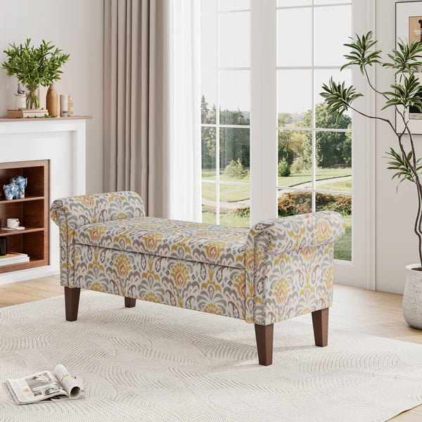 English Elm Conrad Storage Ottoman - Elegant Floral Upholstered Lift-Top With Nail Head Trim For Stylish Organization B127P278181