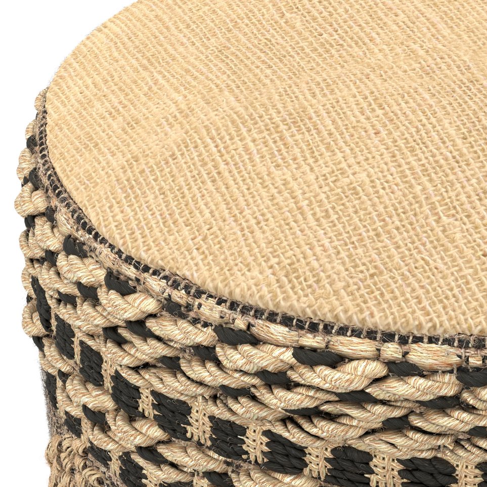 English Elm Stella Handwoven Jute Pouf in Natural & Black — 20" Round Durable Polystyrene-Filled Accent Seat B136P252624