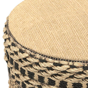 English Elm Stella Handwoven Jute Pouf in Natural & Black — 20" Round Durable Polystyrene-Filled Accent Seat B136P252624