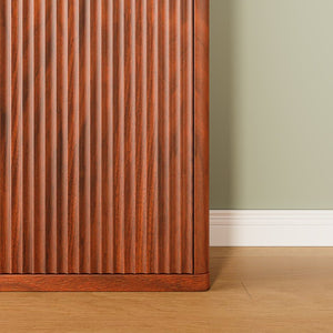 English Elm 72" Fluted Pantry Cabinet Tall Freestanding Kitchen Organizer with Sculpted Wood Doors Walnut W1820P379273