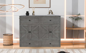 English Elm Full Size Murphy Bed Rattan Cabinet with Storage Drawers and Gold Hardware N708S00005AAE