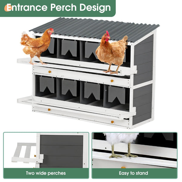 English Elm Nesting Box Pine Wood 8 Compartment Rollout Egg Collection Poultry Coop Unit W1850120022