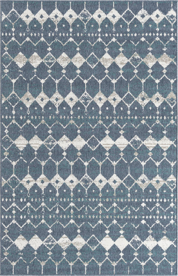 Unique Loom Outdoor Trellis Cardak Machine Made Geometric Rug Navy Blue, Ivory/Green/Gray 5' 3" x 8' 0"