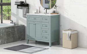 English Elm 36" Bathroom Vanity With Sink Combo - Stylish Green Cabinet, Solid Frame & Modern Design For Elegance N725P246491G