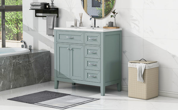 English Elm 36" Bathroom Vanity With Sink Combo - Stylish Green Cabinet, Solid Frame & Modern Design For Elegance N725P246491G