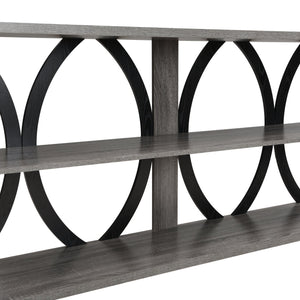 English Elm 3-Tier Industrial Console Table with Circular Frame Design, 70.87" Long Narrow Entry Shelf for Hallway Black+ Gray W2317P230086
