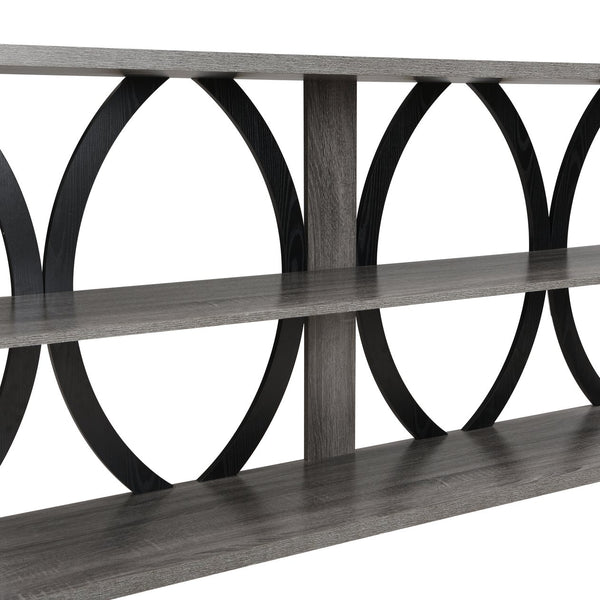 English Elm 3-Tier Industrial Console Table with Circular Frame Design, 70.87" Long Narrow Entry Shelf for Hallway Black+ Gray W2317P230086