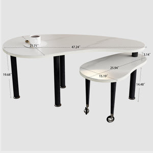 English Elm Contemporary rotatable cocktail table with 360° swivel top, sintered stone & MDF surface, space-saving design White+Black W2899P372754