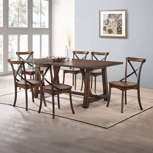 English Elm Dark Dark Oak Veneer Side Chairs Set of 2 with X-Metal Backrest Flared Legs Mid-Century Charm 35"H B2741P327428