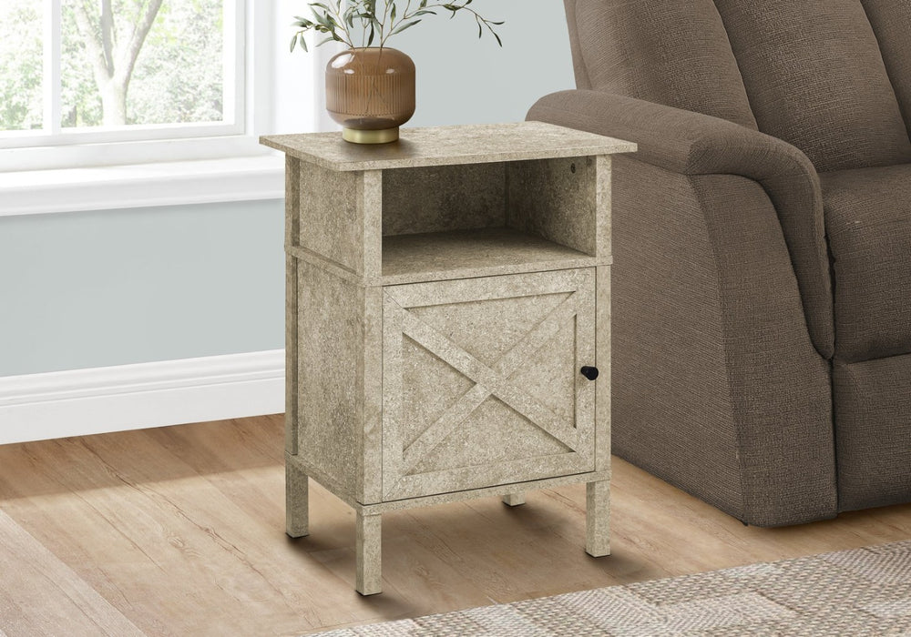 English Elm Accent Side Table with Open Shelf and Cabinet Storage for Compact Living Spaces Cream B2710P461700