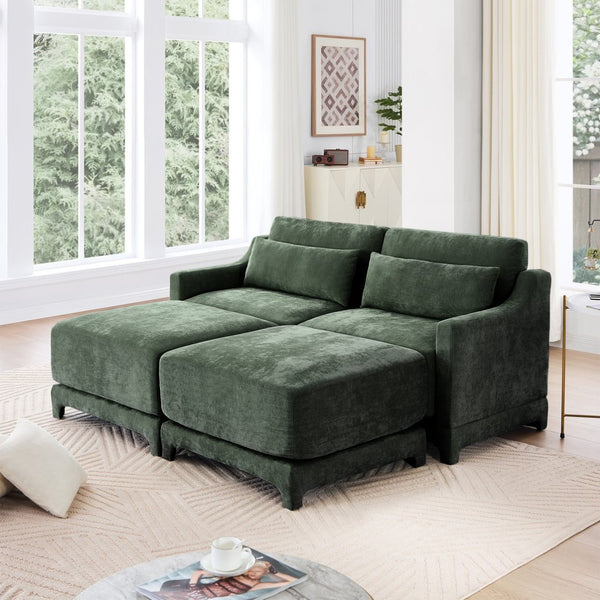 English Elm Two Chenille Sofa With Ottoman & Lumbar Pillows - Ergonomic, Stylish Design For Cozy Living Spaces W714S01215-GIGA