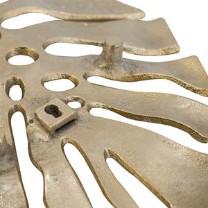 English Elm Linzo Botanical Monstera Aluminum Wall Sculpture in a Polished Gold Foyer Accent B056P412608