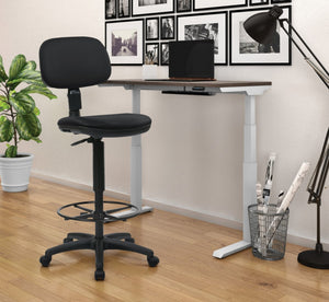OSP Home Furnishings Sculptured Ergonomic Drafting Chair with Vinyl Upholstery for Studio and Lab Workspaces Dillon Black DC517V-R107