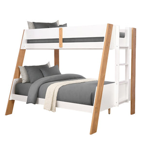 English Elm Contemporary Twin Over Full Bunk Bed With Safety Rails & Ladder - Natural White Finish For Kids' Rooms B2741S00690