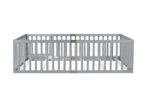 English Elm Twin Floor Bed Solid Rubber Wood with Tall Safety Railings for Toddler Sleep Grey W504P287657