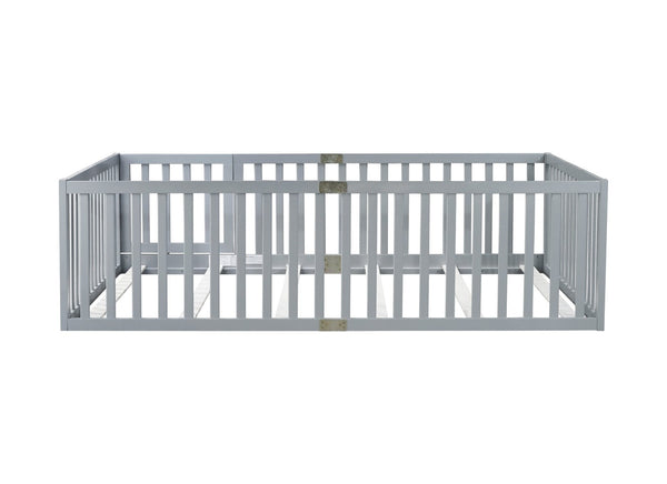 English Elm Twin Floor Bed Solid Rubber Wood with Tall Safety Railings for Toddler Sleep Grey W504P287657
