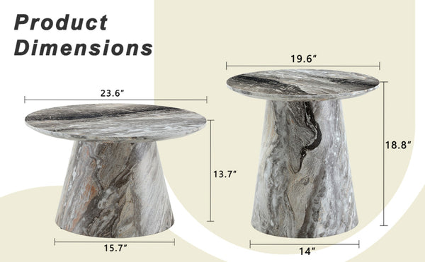 English Elm Nested Round Coffee Table Set with Wood Grain Mdf Top for Modern Living Rooms Grey W2920S00117