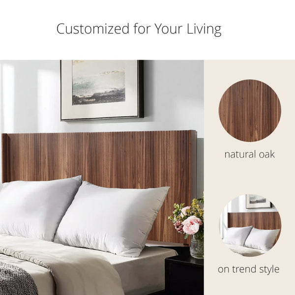 English Elm Wood Fluted Wingback Queen Headboard Wall Mounted Walnut Farmhouse Bedroom Accent W3520P327613