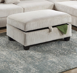 English Elm Ivory Corduroy 3pc Sectional Sofa Set with USB Port, RAF Chaise, Storage Ottoman & 2 Pillows B011S01240