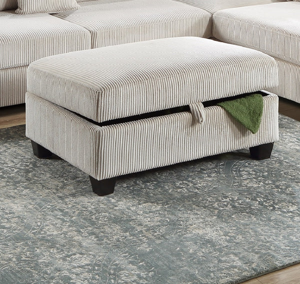 English Elm Ivory Corduroy 3pc Sectional Sofa Set with USB Port, RAF Chaise, Storage Ottoman & 2 Pillows B011S01240