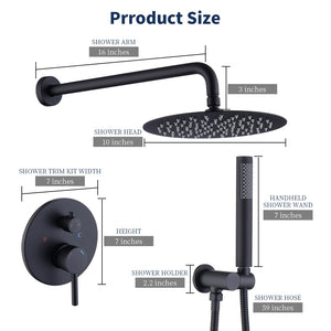 English Elm Shower System Wall-Mounted Matte Black Shower Faucet Combo With 10" Rainfall Head & Handheld Sprayer T3177P269094-GIGA