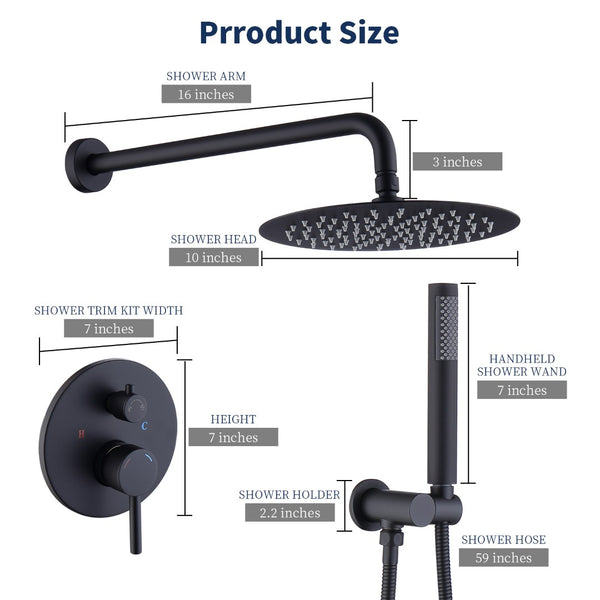 English Elm Shower System Wall-Mounted Matte Black Shower Faucet Combo With 10" Rainfall Head & Handheld Sprayer T3177P269094-GIGA